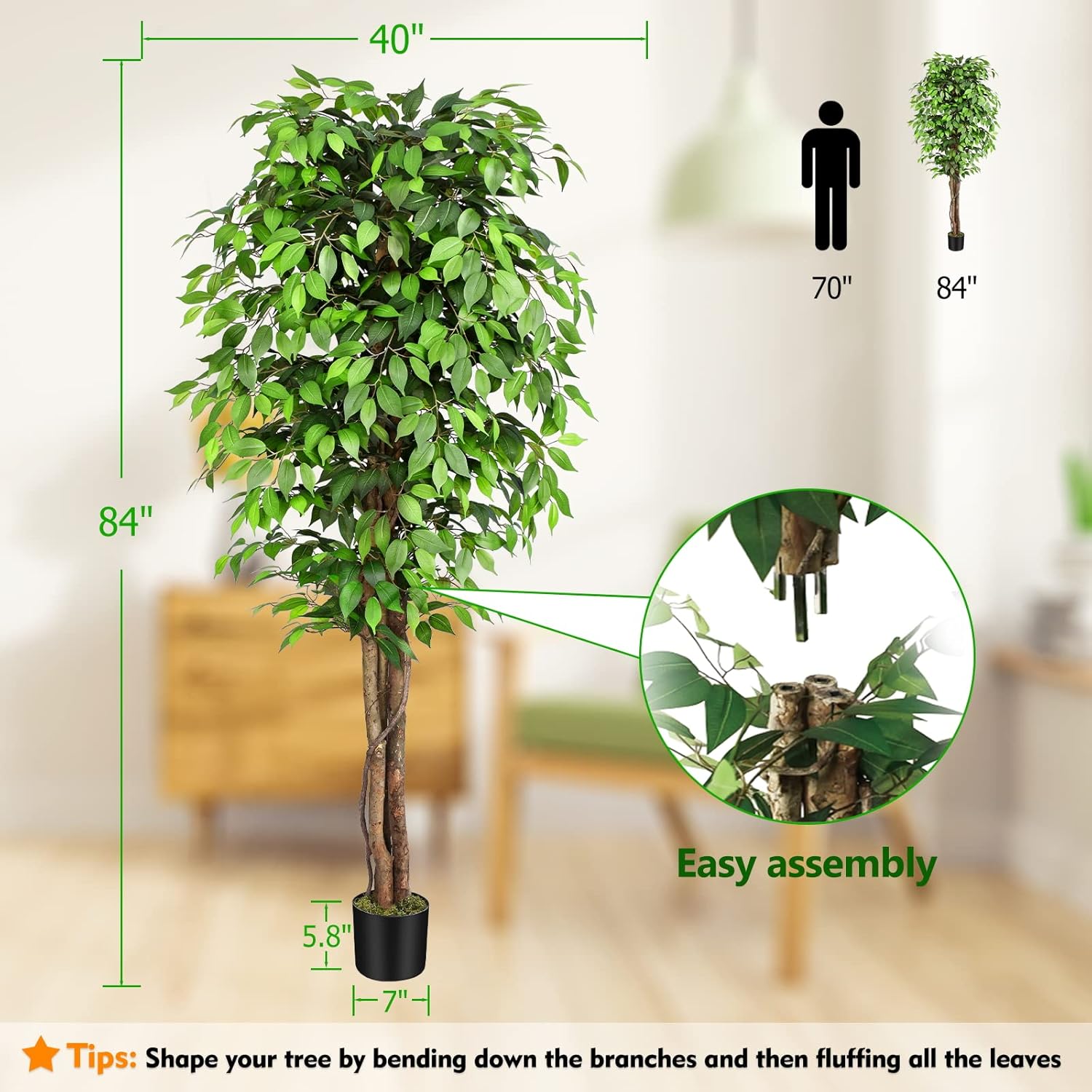 Lifelike Artificial Ficus Tree - огляд і ціна Fiddle Leaf Fig